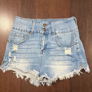 Distressed Light Blue Denim Shorts